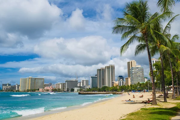 Waikiki beach panorama görünüm — Stok fotoğraf