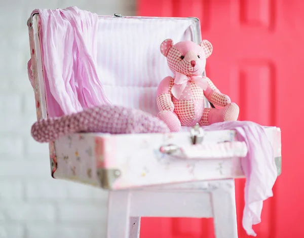 Close up elegant still life with handmade bear toy — Stock Photo, Image