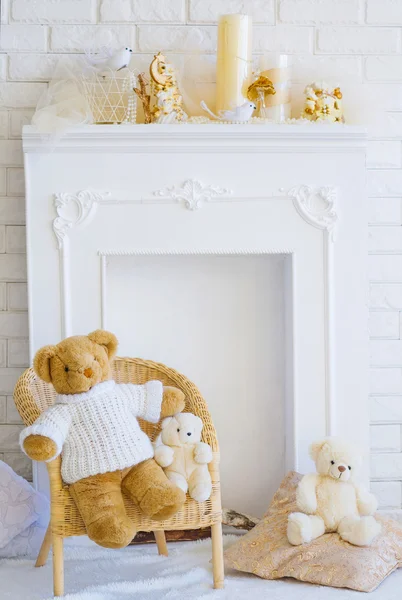 Fireplace and teddy bears — Stock Photo, Image