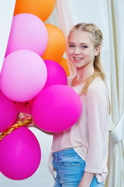 Closeup portrait of tender teenager with balloons — Stock Photo, Image