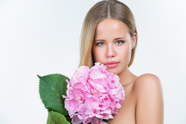 Çiçek portre portre ile güzel kadın