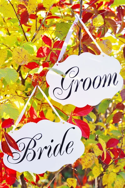 Bride and groom decoration boards — Stock Photo, Image
