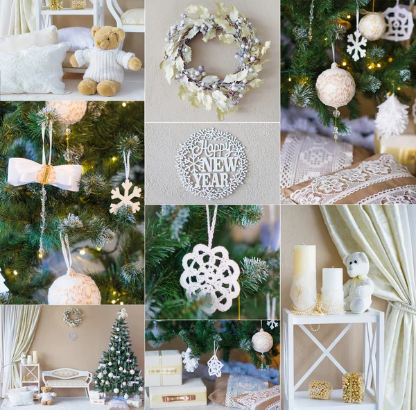 Collage with details of holidays decorated interior — Stock Photo, Image