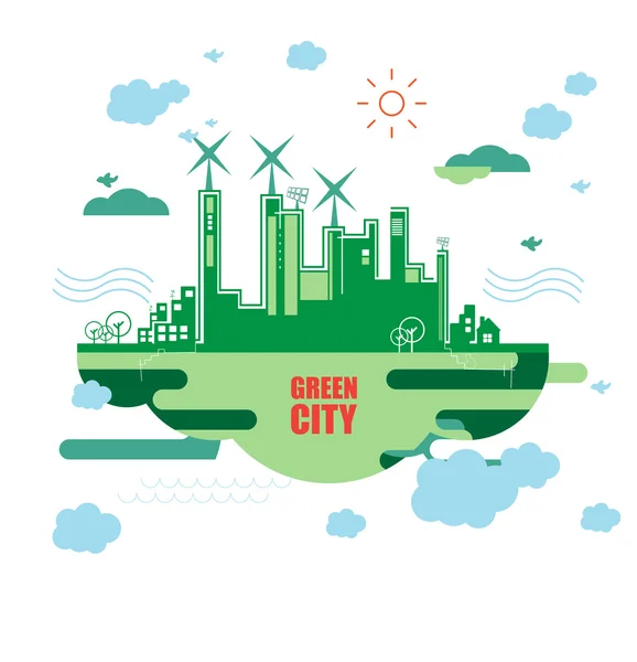 Zelené město. Pojem ekologie. Zachránit život a životní prostředí — Stockový vektor