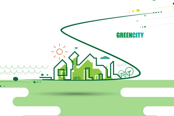 緑豊かな街。生態学の概念。生活と環境を保存します。 — ストックベクタ
