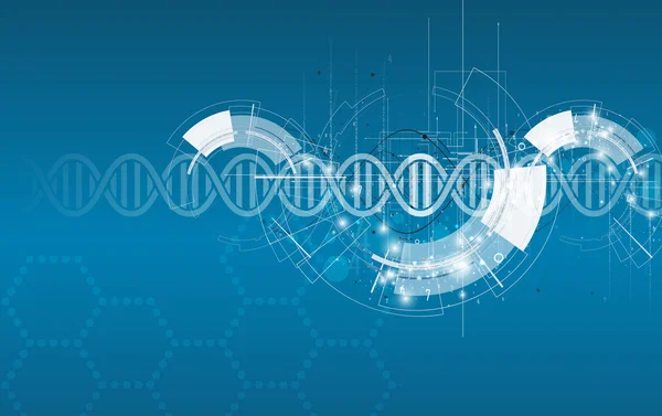 DNA e conoscenze mediche e tecnologiche. struttura molecolare futuristica presentazione — Vettoriale Stock