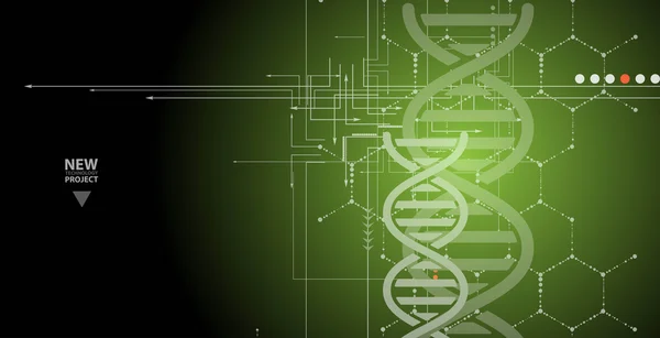 Dna e formação médica e tecnológica. apresentação da estrutura da molécula futurista —  Vetores de Stock