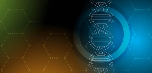 DNA e conoscenze mediche e tecnologiche. struttura molecolare futuristica presentazione — Vettoriale Stock