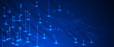 Ağ üzerinden çalıştırılan ikili kod baytları. Soyut fütüristik siber uzay. Modern Teknoloji geçmişi