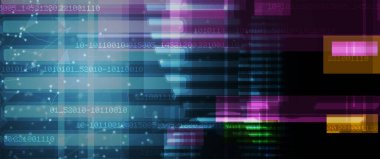 Ağ üzerinden çalıştırılan ikili kod baytları. Soyut fütüristik siber uzay. Modern Teknoloji geçmişi