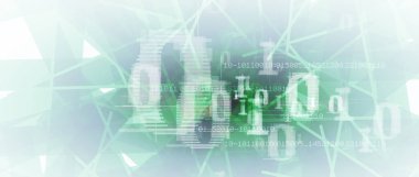 Ağ üzerinden çalıştırılan ikili kod baytları. Soyut fütüristik siber uzay. Modern Teknoloji geçmişi