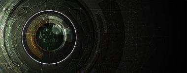 Kuantum işleme. Derin öğrenme yapay zekası. İşletme veya bilim sunumu için gelecekteki yeni teknoloji. Vektör arkaplanı