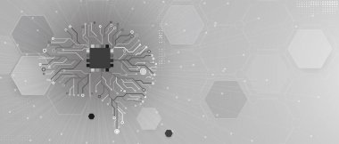 Soyut insan beyni. Yeni yapay zeka teknolojisi. Bilimsel fütürist arkaplan