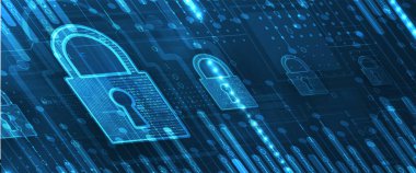 İş geçmişi için internet dijital siber güvenlik teknolojisi kavramı. Yaban domuzunu kilitle.