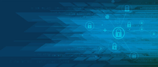 internet digital syber security technology concept for business background. Lock on circuit boar