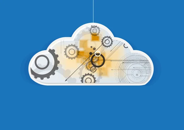 Concetto di business tecnologico astratto con cloud e attrezzature — Vettoriale Stock