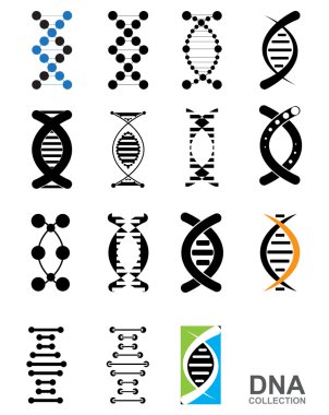 DNA soyut simgesi ve öğe koleksiyonu. Fütüristik teknoloji