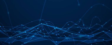 İş soyut küresel iletişim web pankartı, noktalarla bağlantılı çizgiler büyük veri analizi tasarlıyor