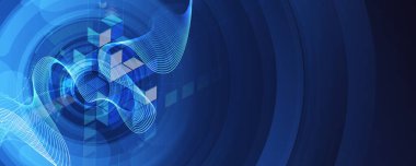 İş soyut küresel iletişim web pankartı, noktalar tasarımı ile bağlantılı çizgiler