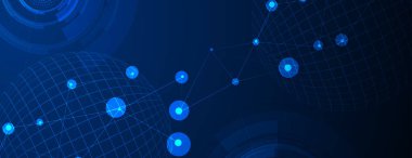 İş soyut küresel iletişim web pankartı, noktalar tasarımı ile bağlantılı çizgiler