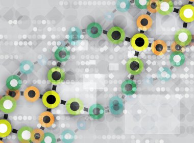DNA soyut simgesi ve öğe koleksiyonu. Fütüristik teknoloji