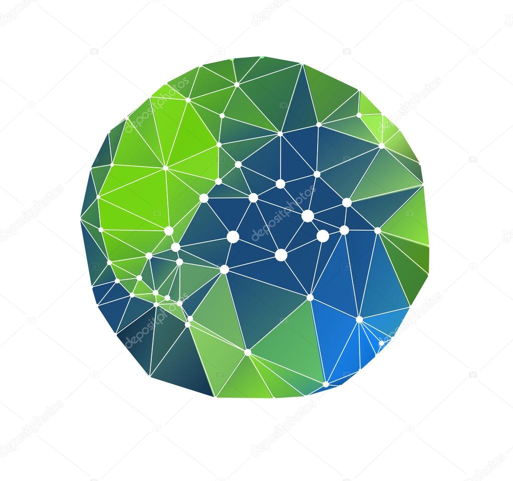 Abstract globe with low poly connected dot and lines background