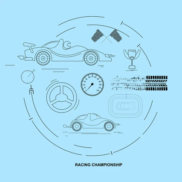 Campeonato de coches de carreras. Set de iconos. Vector — Archivo Imágenes Vectoriales