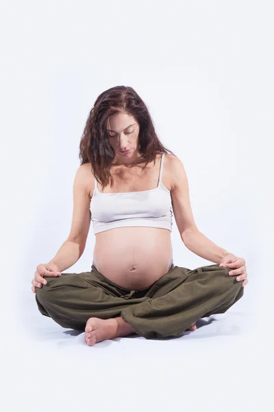 Sit pregnant breathing — Stock Photo, Image