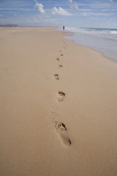 Far woman walking at beach — Stock Photo, Image