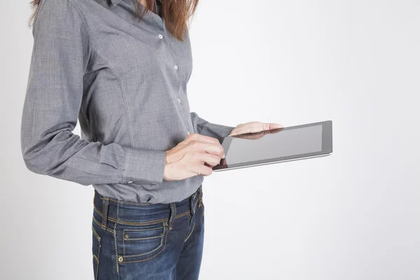 Mujer con fondo blanco comprimido — Foto de Stock