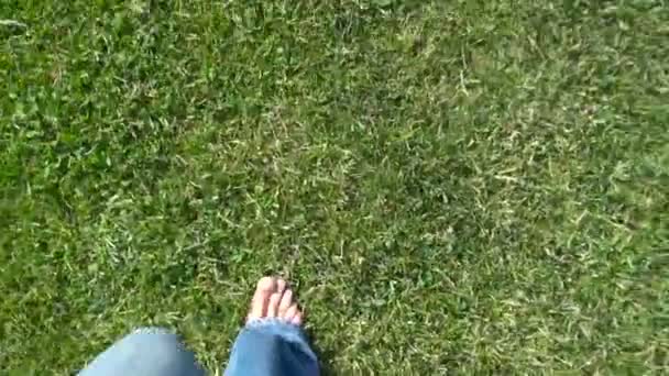 Pies desnudos caminando sobre hierba — Vídeo de stock