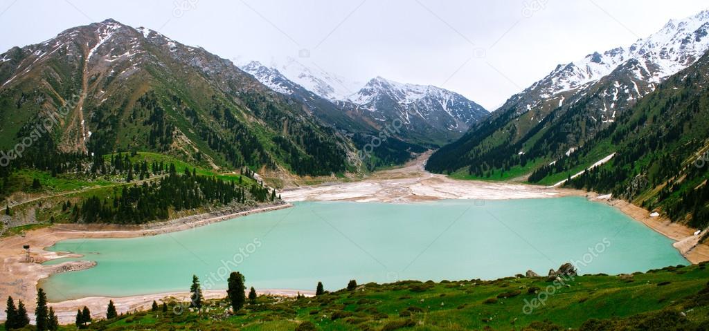 Big Almaty Lake panorama, Tien Shan Mountains in Almaty, Kazakhs