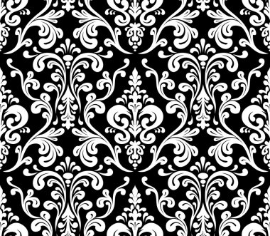 Vektör. Sorunsuz zarif damask deseni. Siyah ve beyaz