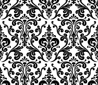 Vektör. Sorunsuz zarif damask deseni. Siyah ve beyaz