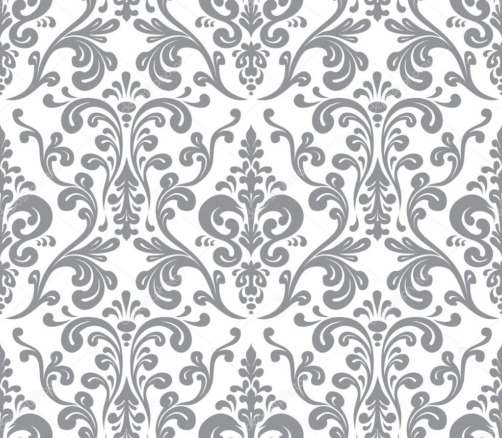 Vector. Seamless elegant damask pattern. Grey and white