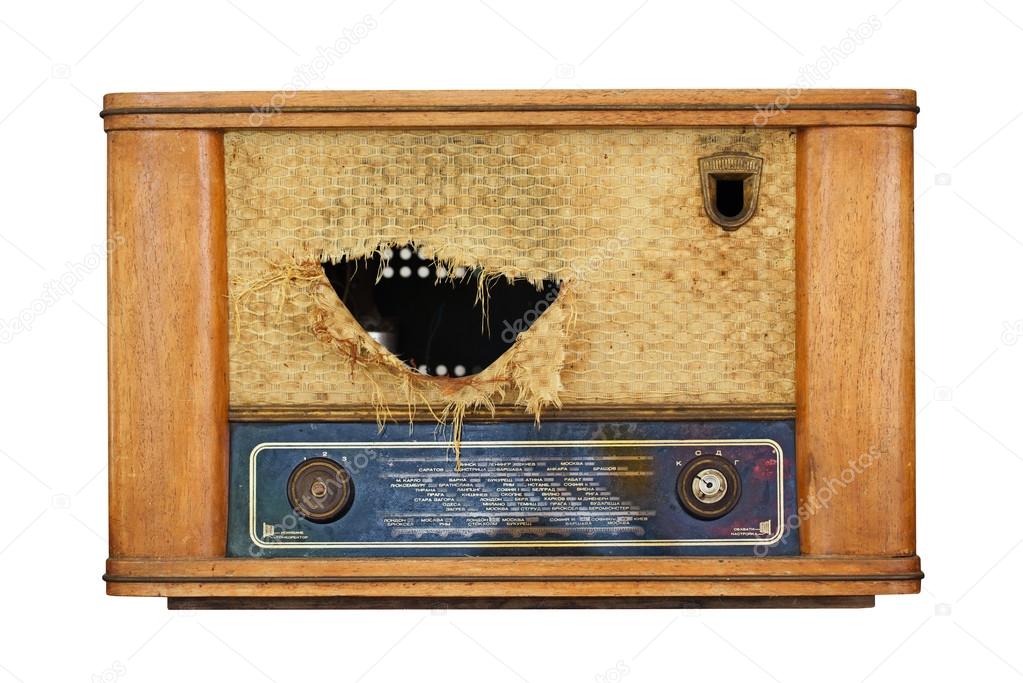 Old radio from 1950 and the years with hole on front panel