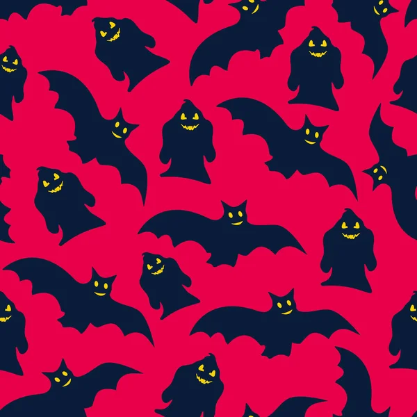 Απόκριες Χωρίς Ραφές Μοτίβο Φαντάσματα Νυχτερίδες Απόκριες Φόντο Φαντάσματα Νυχτερίδες — Διανυσματικό Αρχείο