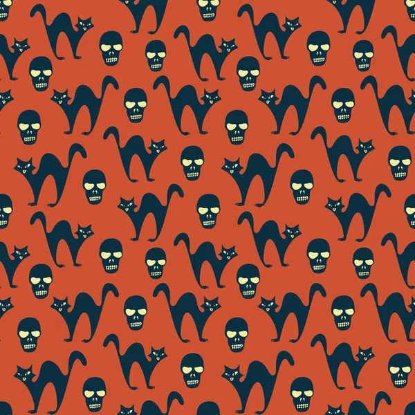 Šťastný Halloween Bezešvé Vzory Dýněmi Lebkami Kočkami Pavouky Vektorové Ilustrace — Stockový vektor