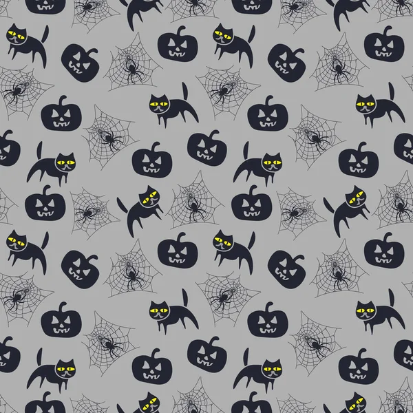 Vector Naadloos Patroon Voor Halloween Met Kat Pompoen — Stockvector