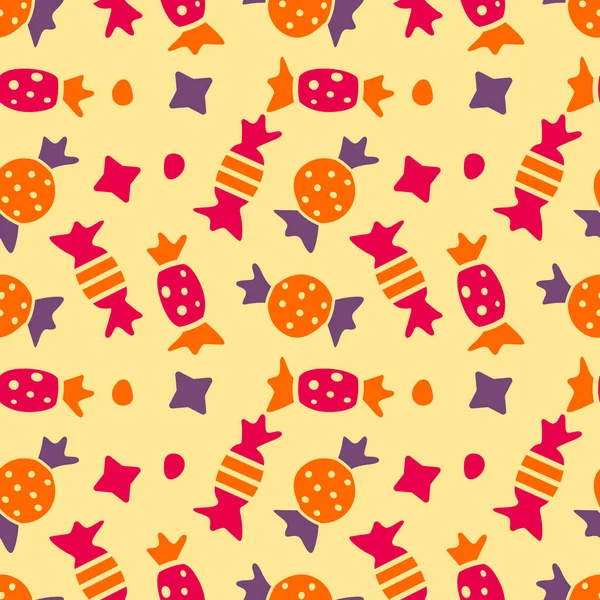 Seamless Vector Pattern Colorful Candy Candy Halloween Party Vector Candy — Stock Vector