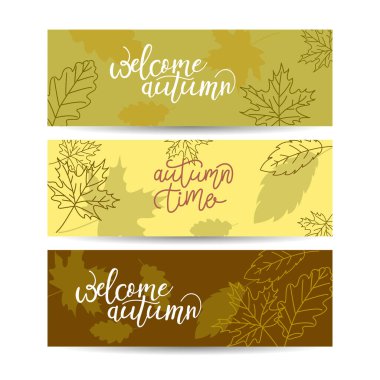Üç sonbahar pankartı, vektör illüstrasyonu