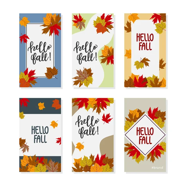Set Autumn Social Media Stories Colorful Autumn Banners Fallen Leaves — Stock Vector
