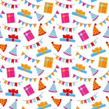 Doğumgünü elementlerinin kusursuz vektör deseni. doğumgünü deseni pürüzsüz vektör