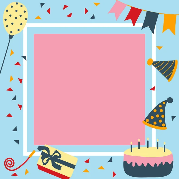 Születésnap Party Kártya Négyzet Vektorban — Stock Vector