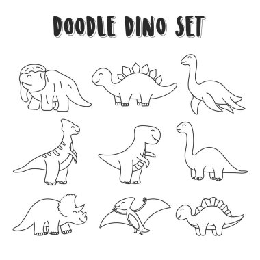 Element doodle dino seti. Dinozorlar çocukları renklendiriyor