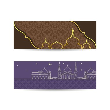 Bayram Mübarek yazı tipi tasarımı, geceleri düz stil camii olan mutlu ramazan anlamına geliyor. İslami arkaplan pankartı