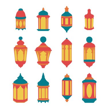 flat of a lantern set vector illustration. Ramadan Kareem Flat Style Background