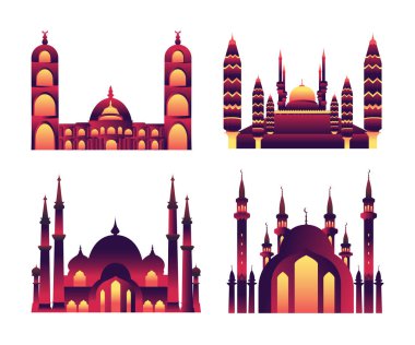 Vector illustration of a mosque collection set. Illustration of a mosque.