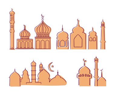 Islamic mosque building with modern graphic line art.