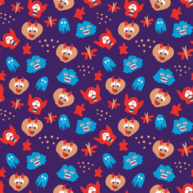 Canavarların vektör illüstrasyonuyla kusursuz desen